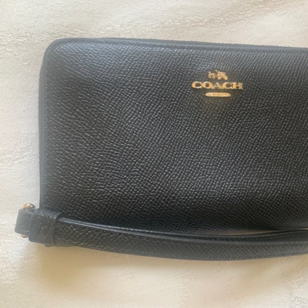 Black Coach Leather Zip Around Wristlet